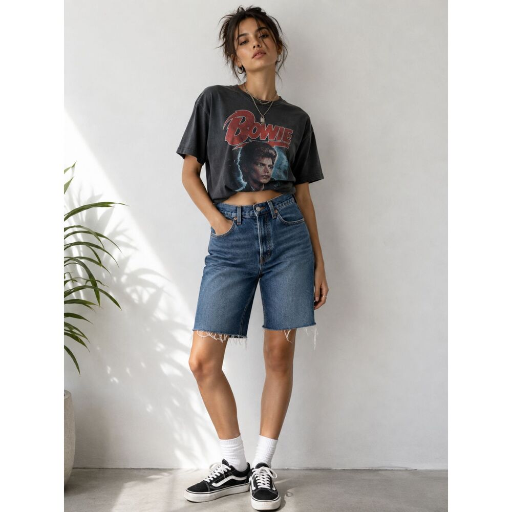 Levi's Wedgie Skinny Jorts 26 Denim Bermuda Shorts Raw Hem Y2K 90s Grunge Blue